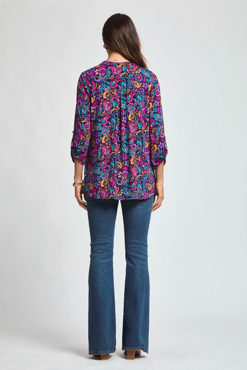 Navy Floral 3/4 Sleeve Blouse