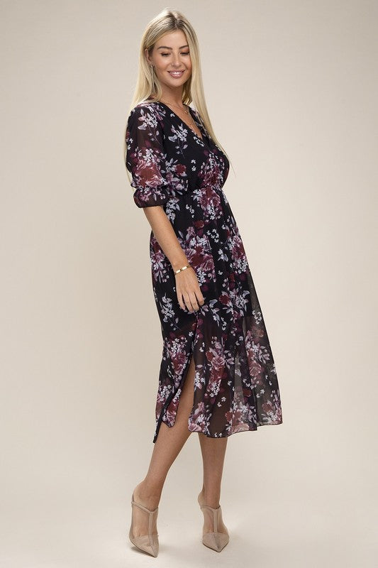 Floral Print V Neck Maxi Dress