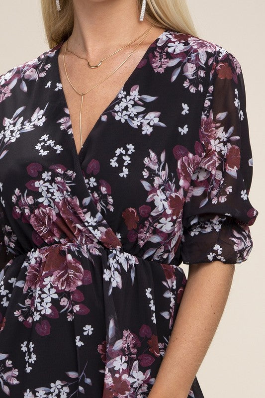 Floral Print V Neck Maxi Dress