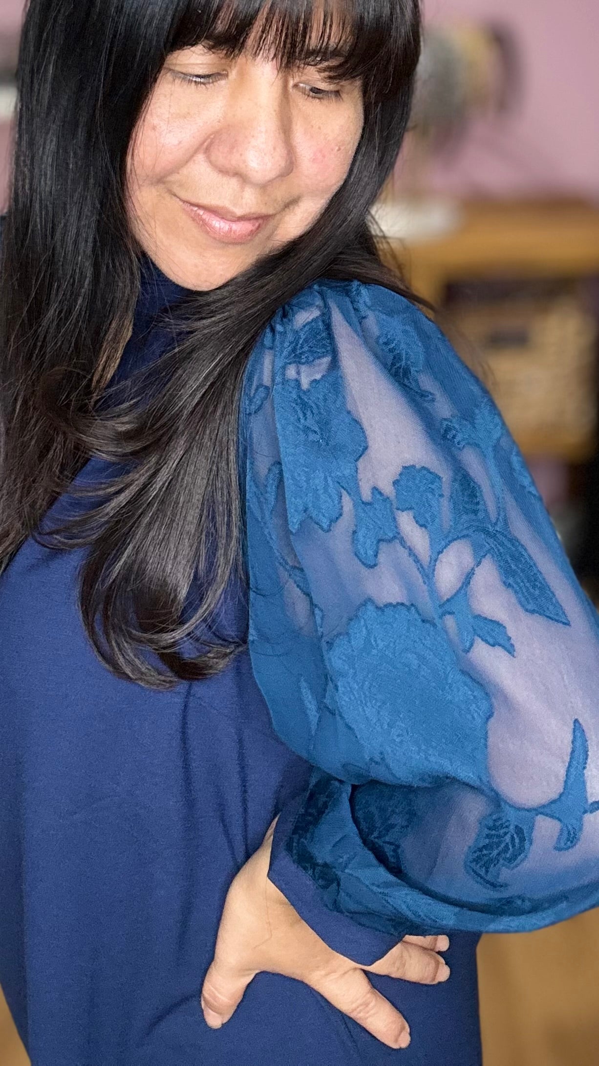 Umgee USA 3/4 Sheer Sleeve Blouse