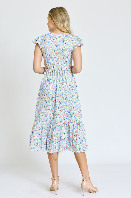 Flutter Sleeve Ditsy Floral Chevron Sundress
