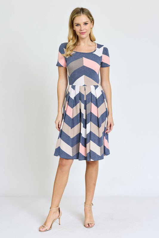 Chevron Pleated Midi Dress