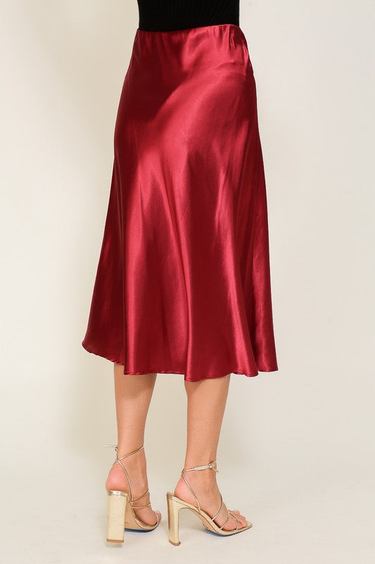 Satin Midi Flare Skirt