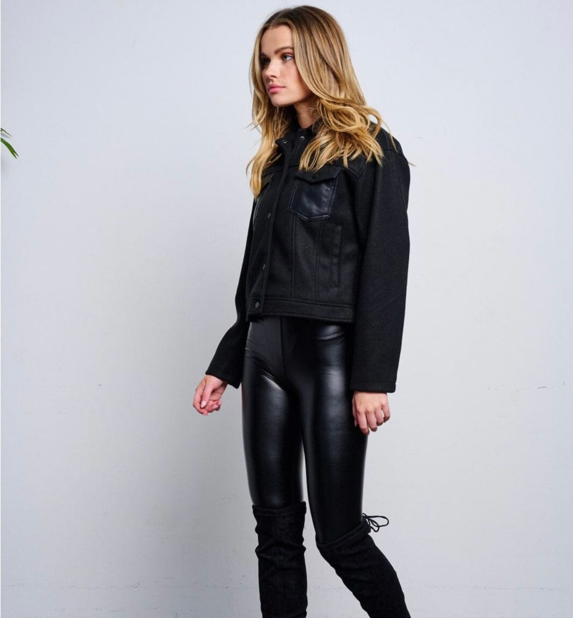 LA COALITION PU PLEATHER DETAILED JACKET