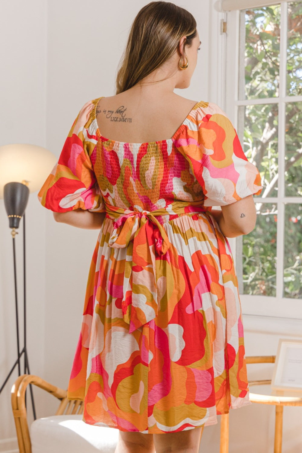 Printed Short Sleeve Mini Dress