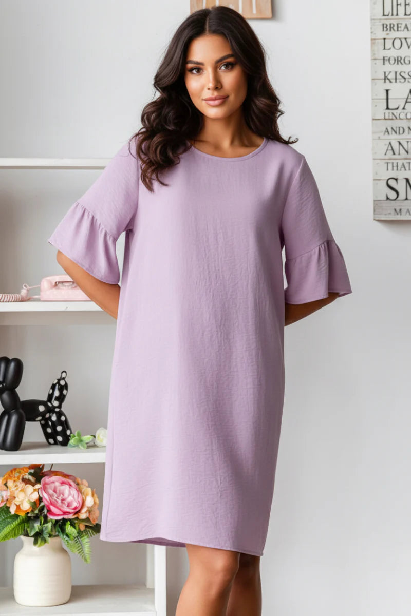 Lavender Ruffle Sleeve Solid Dress