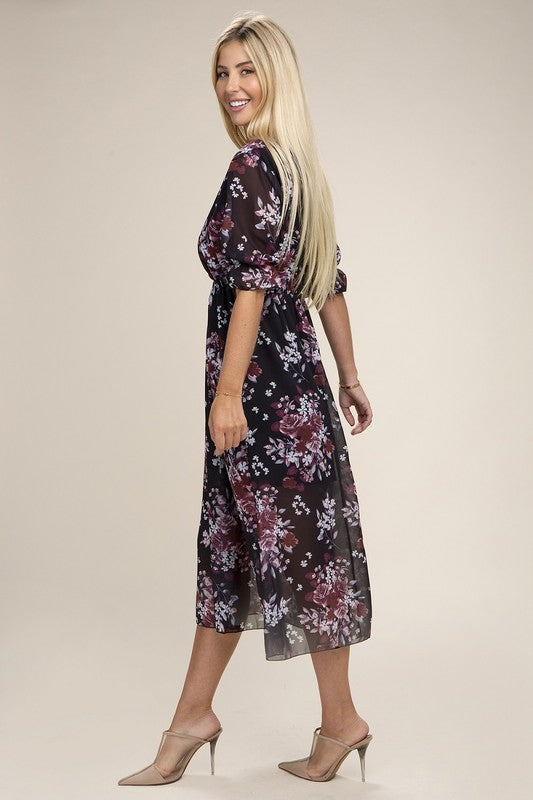 Floral Print V Neck Maxi Dress