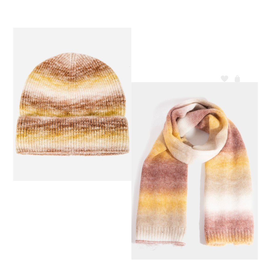 Stripe Shaded Knit Beannie and Scarf Set