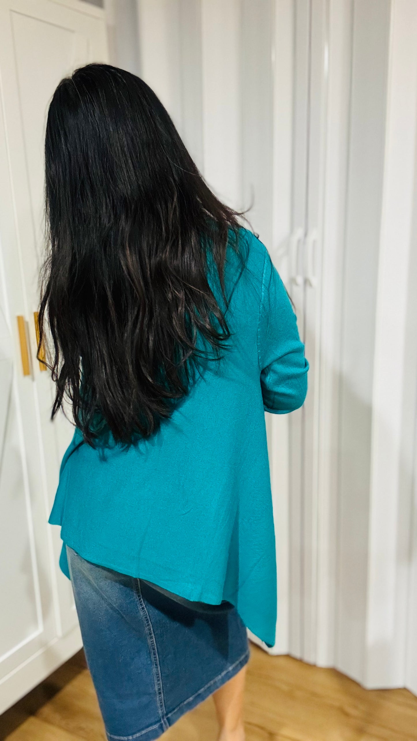 Assymmetrical Long Sleeve knit cardigan with Rhinestones