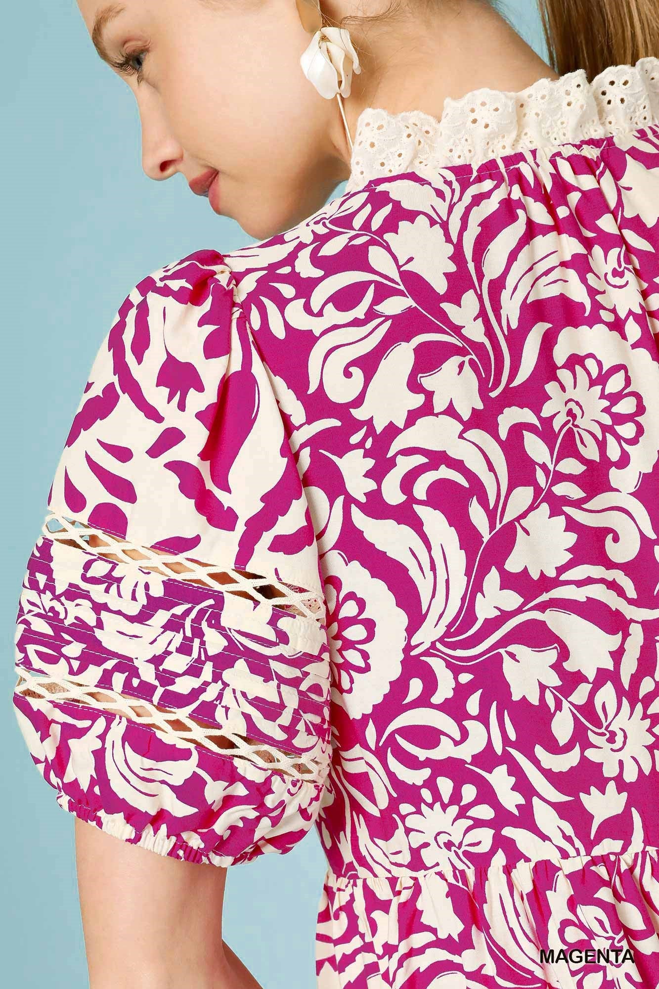 Umgee Puff Sleeve Midi Dress