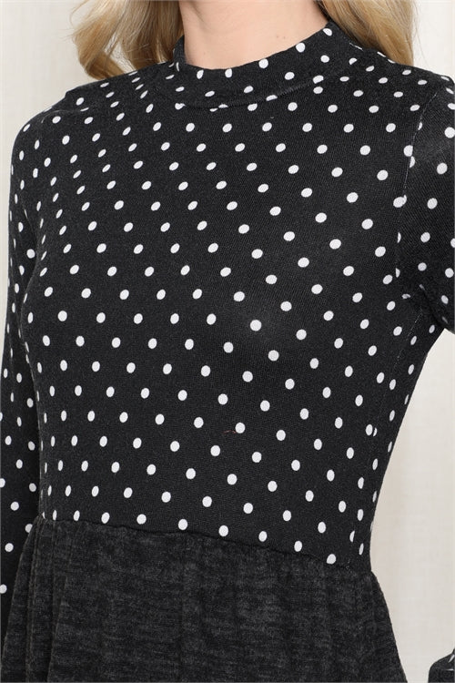 Long Sleeve Polka Dot Midi Dress