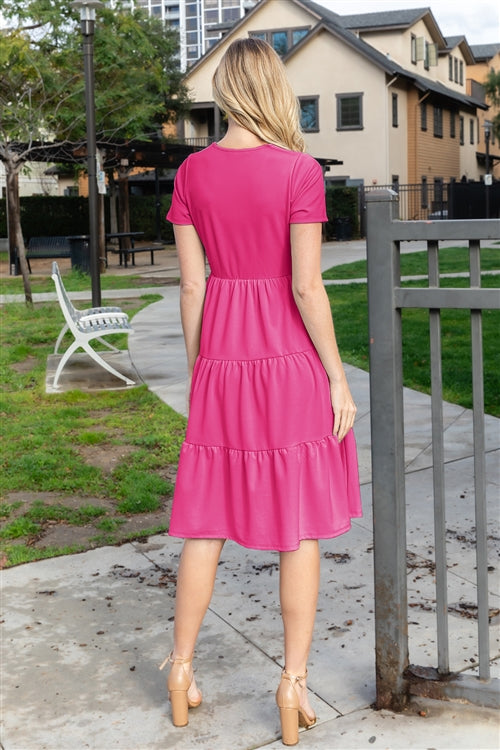 Fuchsia Tiered Short Sleeve Dress