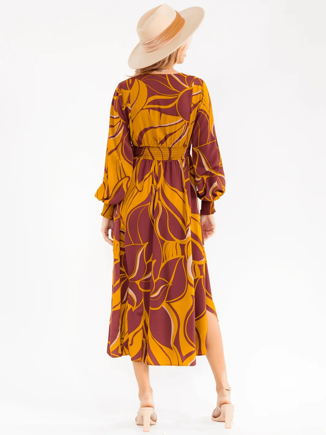 Printed Long Sleeve Midi Dress