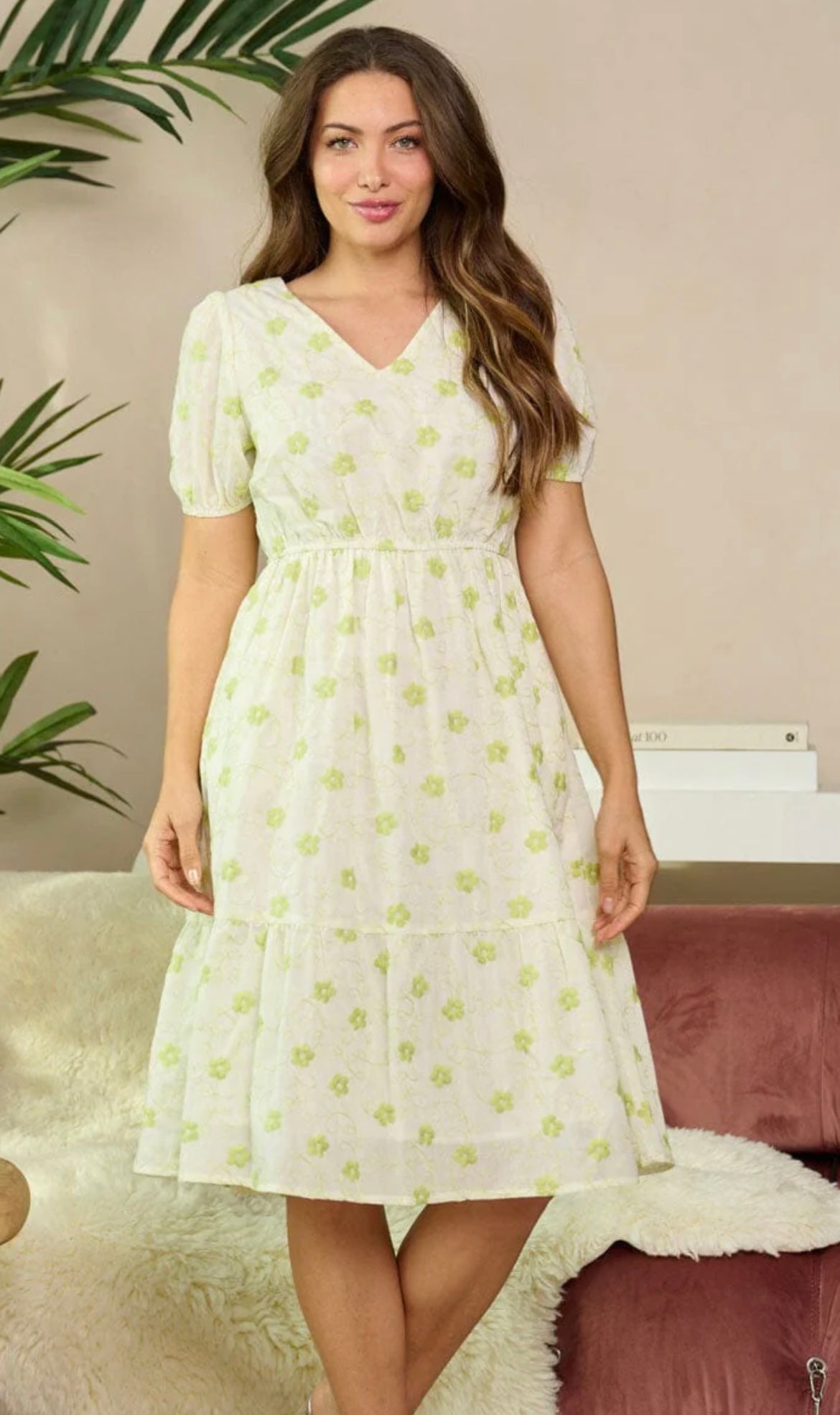 Embroidered Flowers Midi Dress