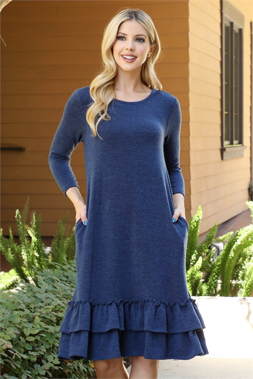 Knit Ruffle Hem Dress With Pockets