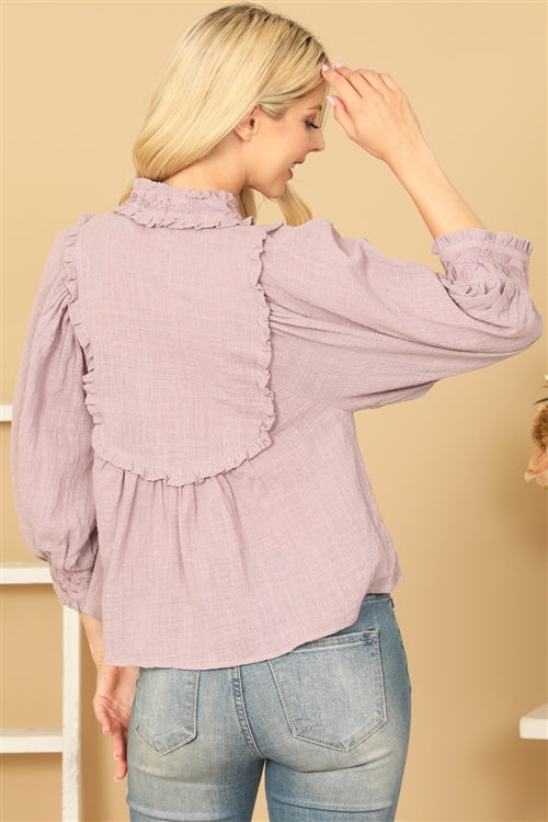 Embroidered 3/4 Sleeve Blouse