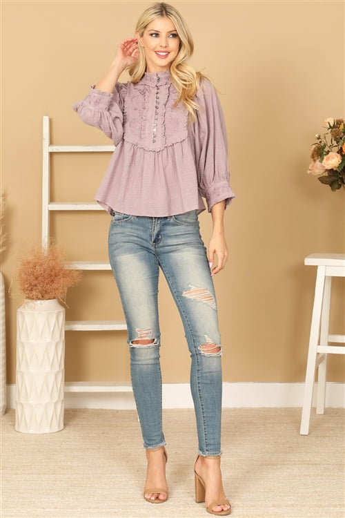 Embroidered 3/4 Sleeve Blouse