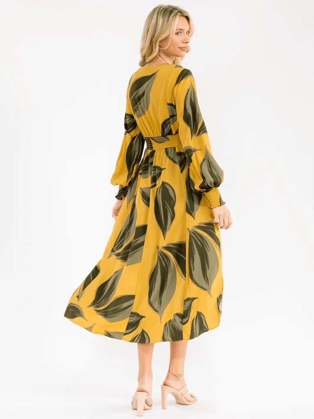 Leaf Printed Midi Dress