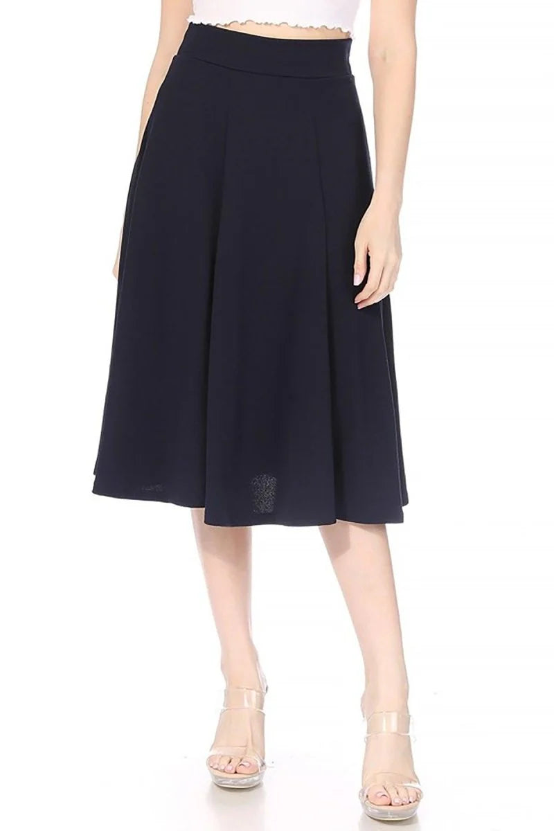 Navy A-Line Midi Skirt
