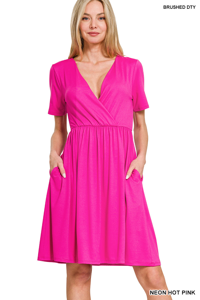 Short Sleeve Dress in Hot Pink