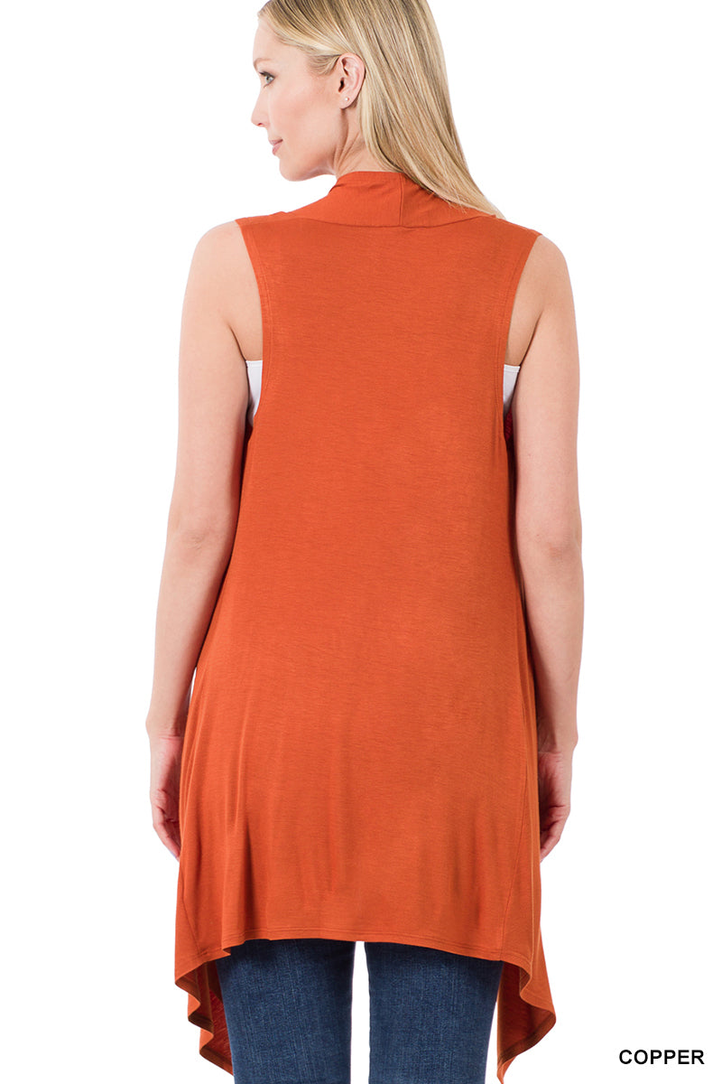 Sleeveless Drapped Copper Cardigan