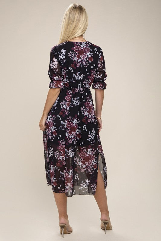 Floral Print V Neck Maxi Dress
