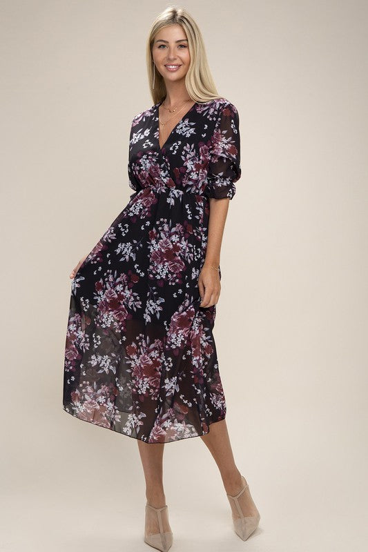 Floral Print V Neck Maxi Dress