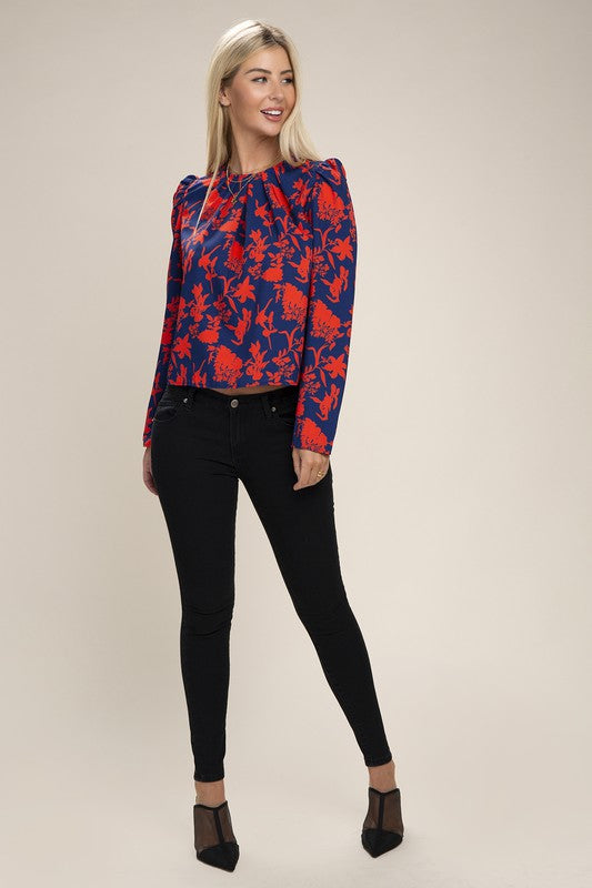Floral Print Puff Sleeve Blouse