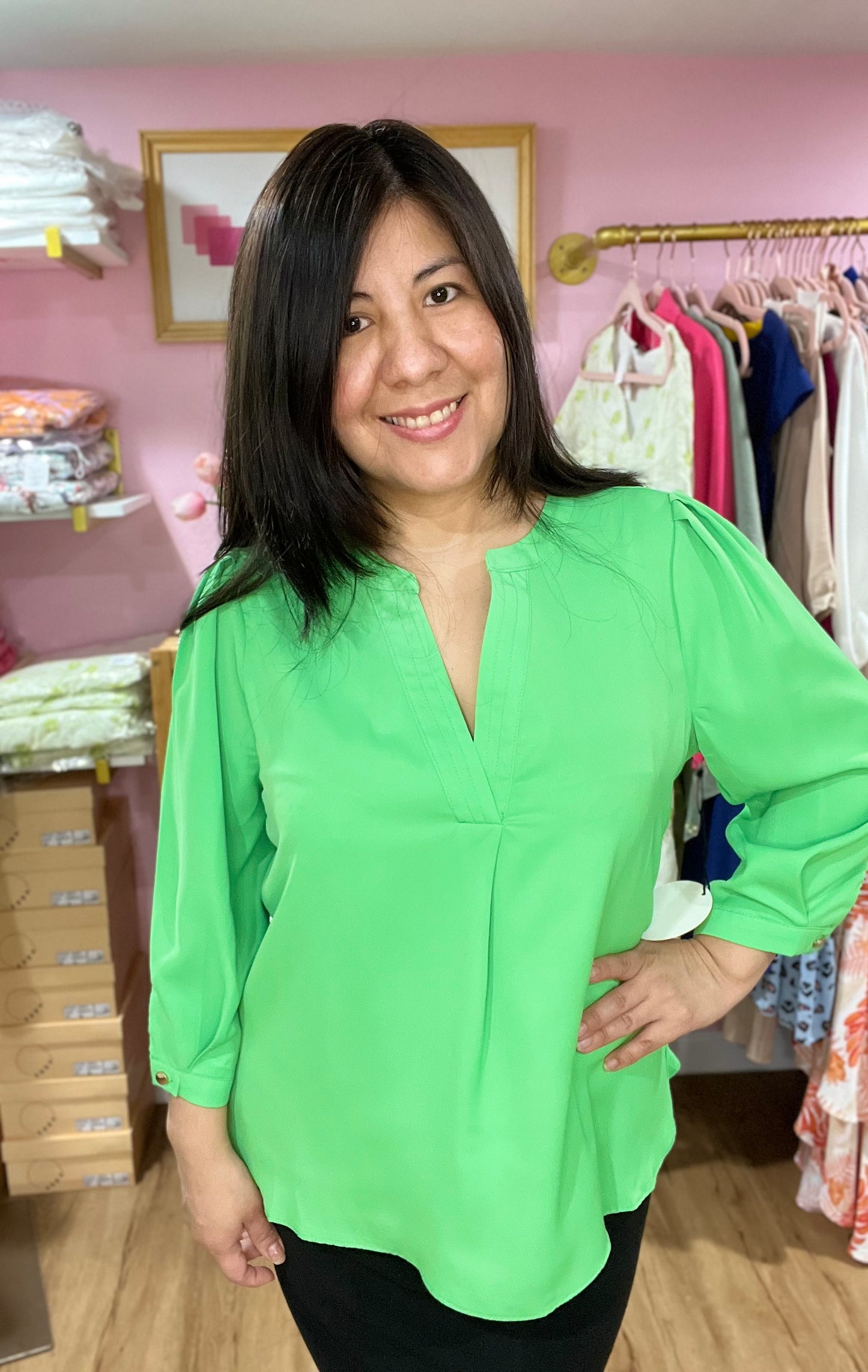 3/4 Sleeve Green Blouse