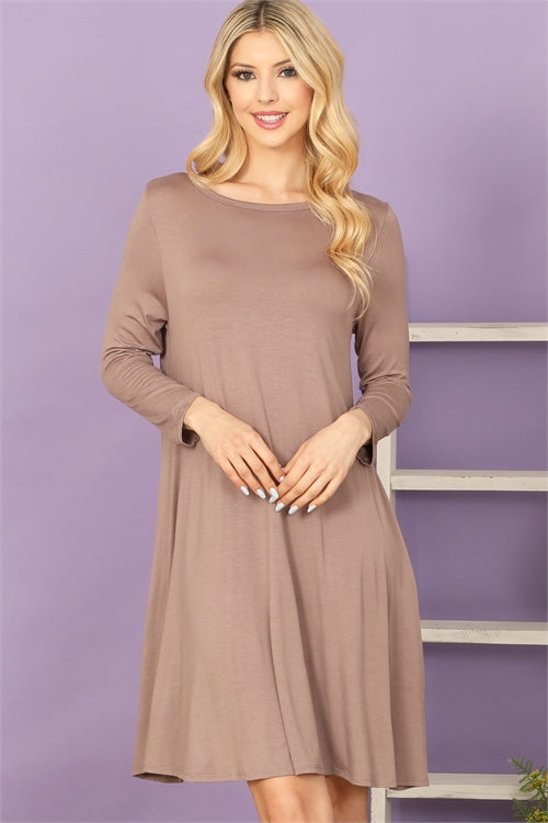 3/4 Sleeve Mocha Flowy Dress