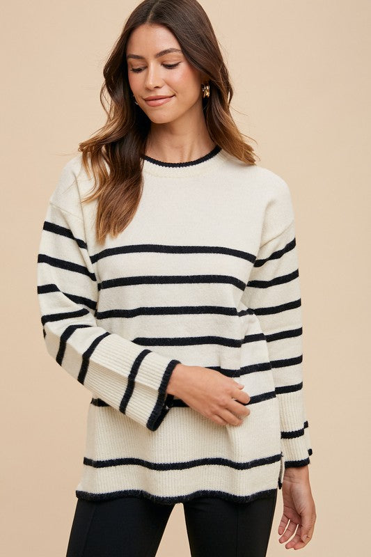 Adriana Side Slit Striped Sweater