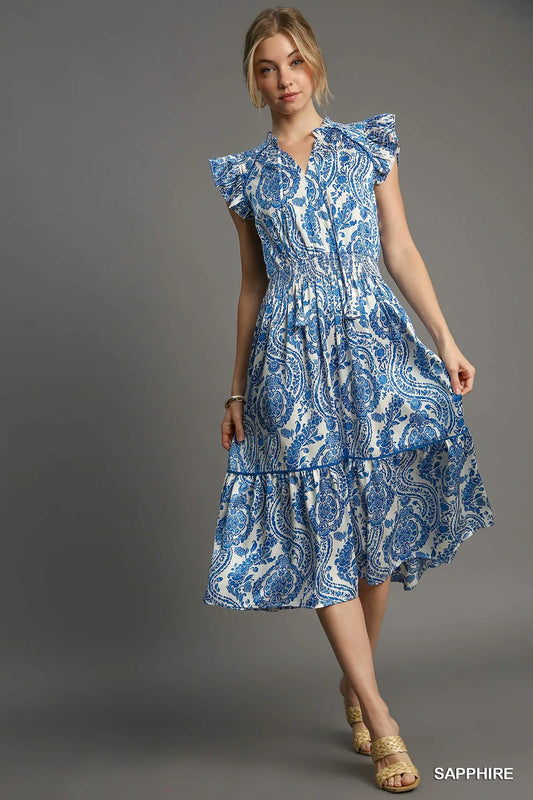 Umgee Sapphire Satin Midi Dress