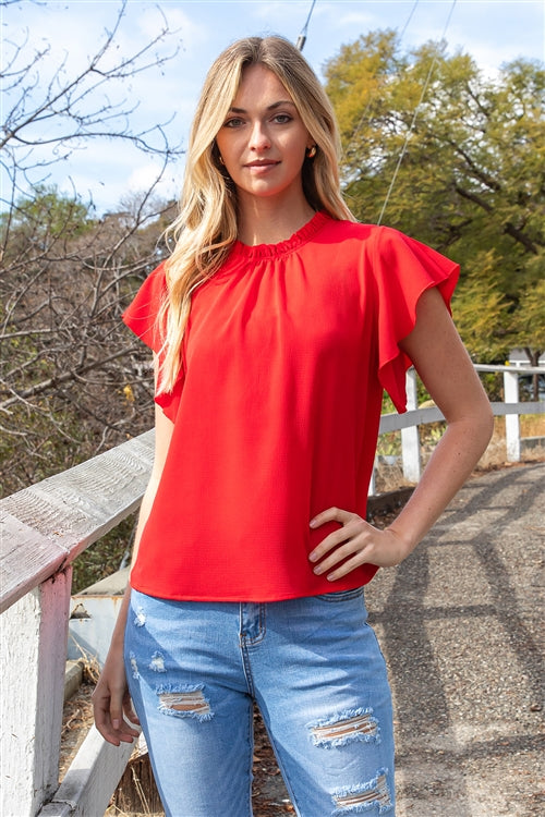 Red Butterfly Sleeve Blouse