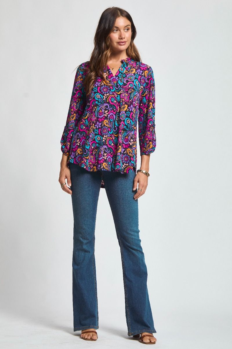 Navy Floral 3/4 Sleeve Blouse
