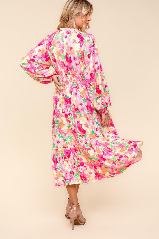 Surplice Balloon Sleeve Dress with Pockets