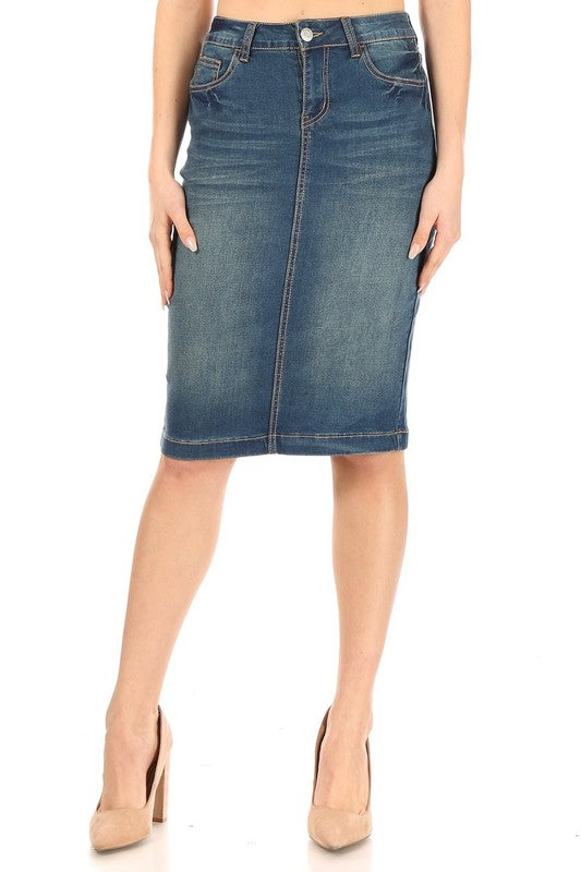Classic Vintage Wash Denim Skirt