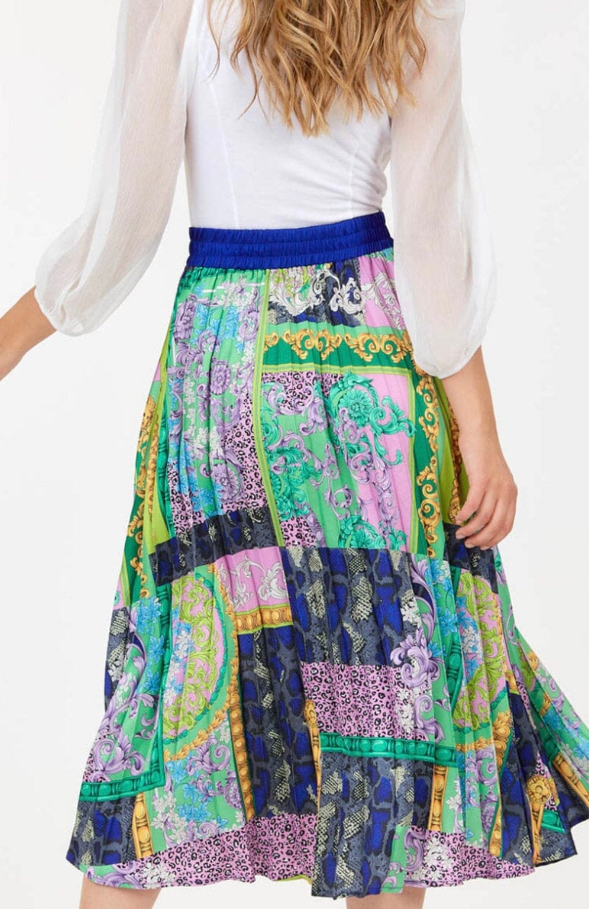 Printed Pleated Midi Skirt