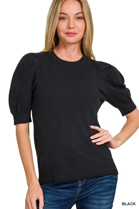 Black Princess Sleeve Knit Blouse