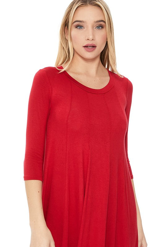 Solid jersey knit a-line dress