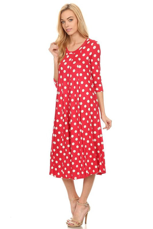 Paneled polka dot a-line midi dress