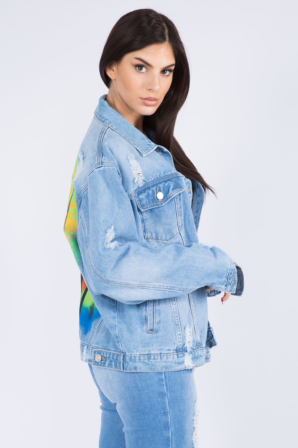 Distressed Denim Jacket Back Painted