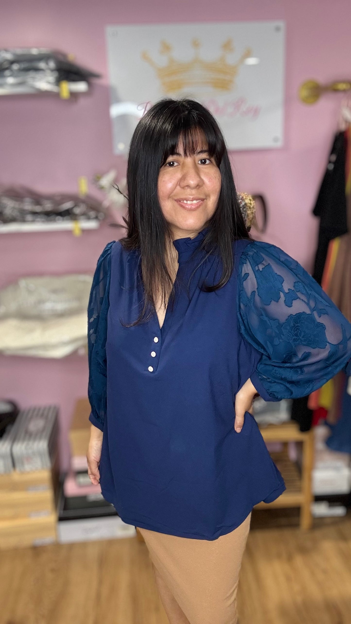Umgee USA 3/4 Sheer Sleeve Blouse