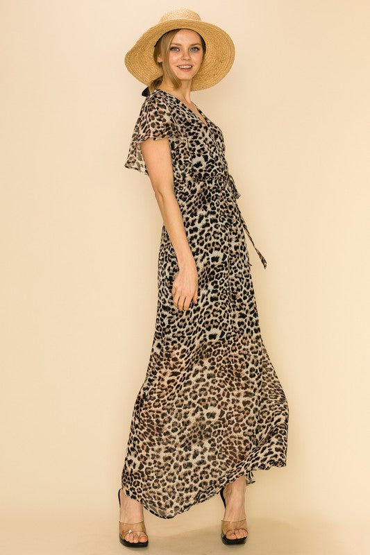 ANIMAL PRINT SIDE-TIE FAUX MAXI DRESS