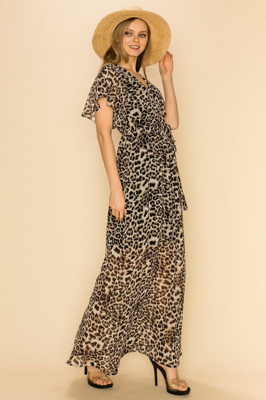 ANIMAL PRINT SIDE-TIE FAUX MAXI DRESS