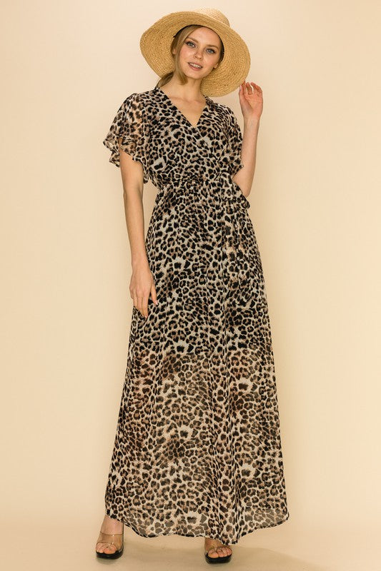 ANIMAL PRINT SIDE-TIE FAUX MAXI DRESS