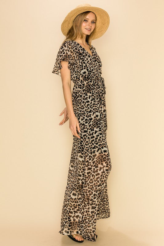 ANIMAL PRINT SIDE-TIE FAUX MAXI DRESS