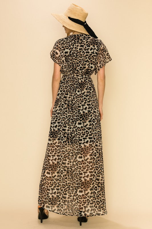 ANIMAL PRINT SIDE-TIE FAUX MAXI DRESS