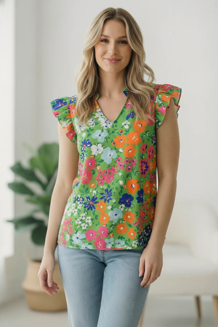 Green Floral Top