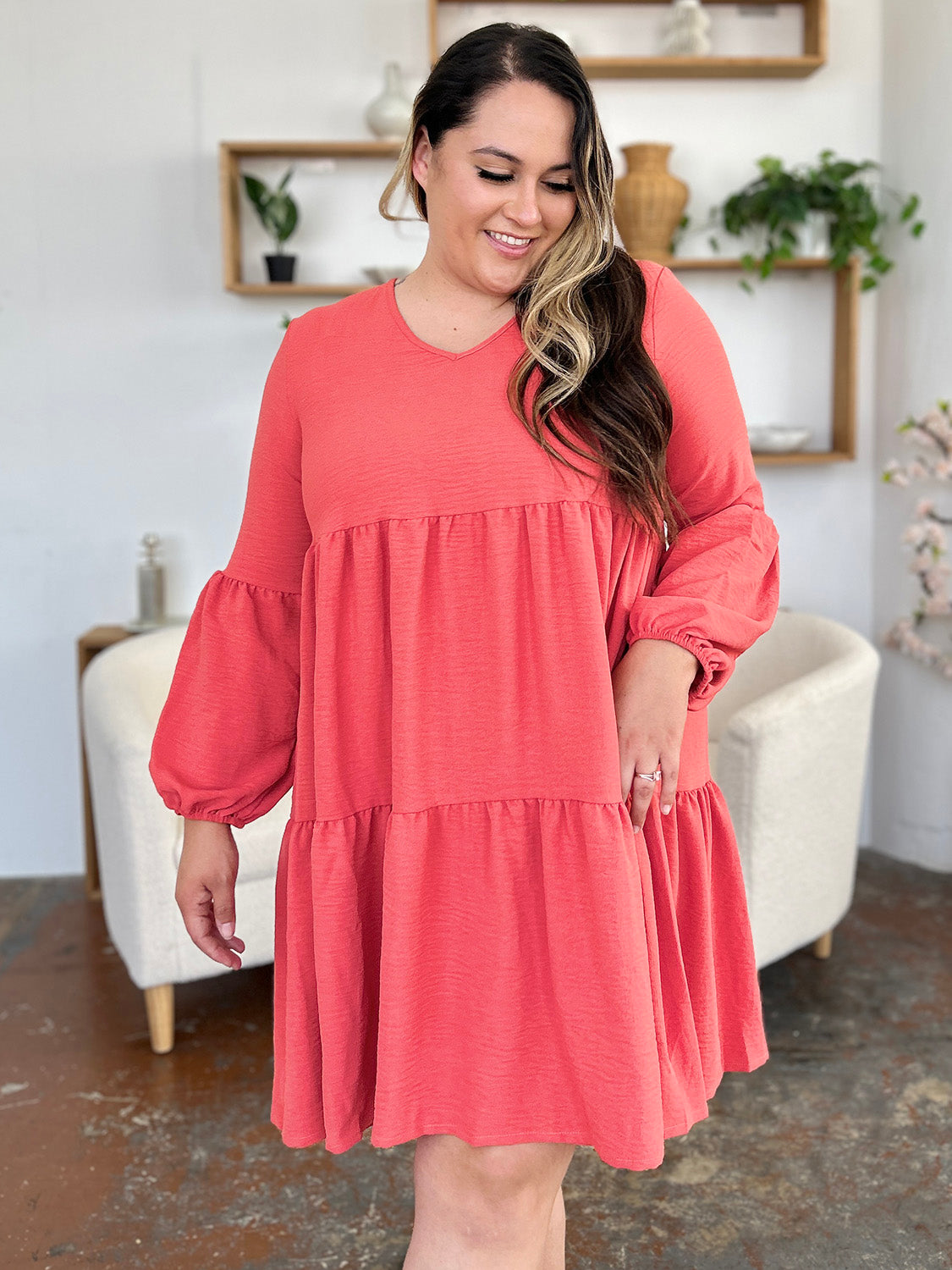 Sally Balloon Sleeve Tiered Dress with Pockets