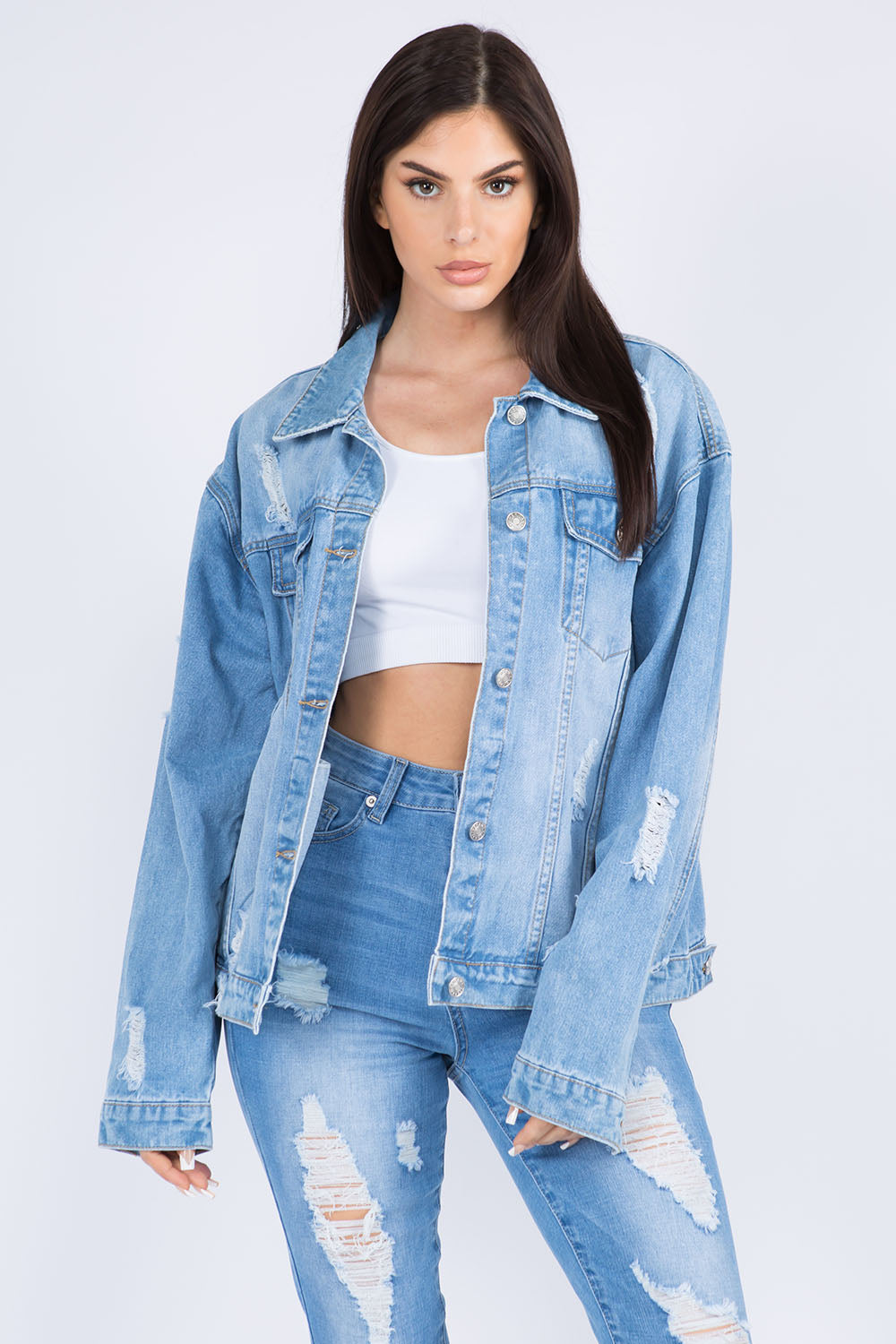 Distressed Denim Jacket Back Painted